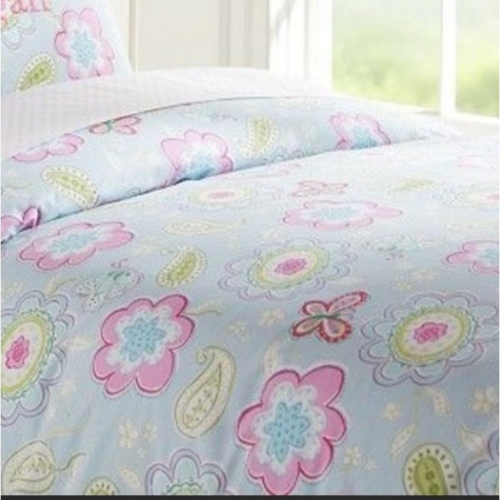 Pottery Barn Kids Floral Paisley Duvet Cover in Light Blue, Pink & Green